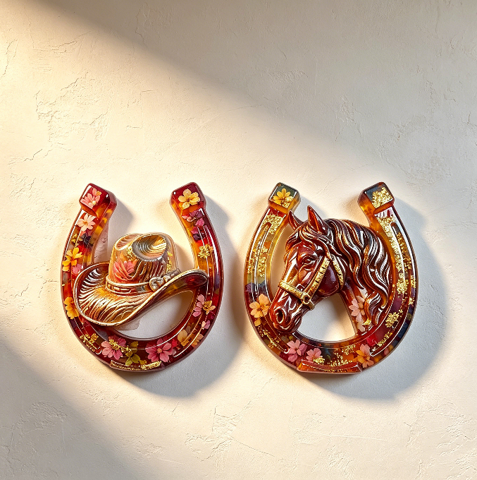 2-in-1 Horseshoe Cowboy Hat Horse Figurine Resin Mold
