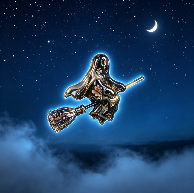 Flying Ghost on Broom Figurine Resin Mold