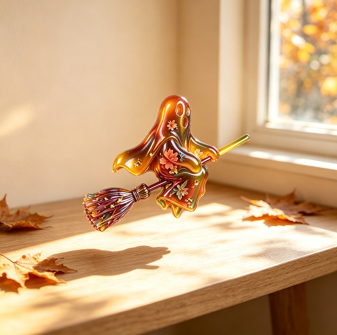 Flying Ghost on Broom Figurine Resin Mold