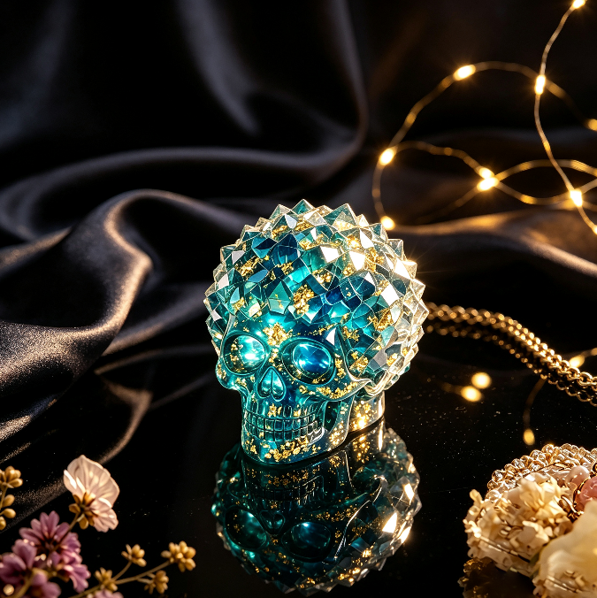 Crystal Cluster Diamond Skull Figurine Resin Mold