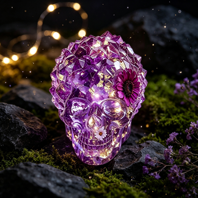 Crystal Cluster Diamond Skull Figurine Resin Mold