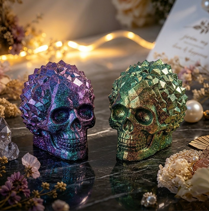 Crystal Cluster Diamond Skull Figurine Resin Mold