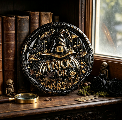 Trick or Treat Witch Hat Round Wall Hanging Resin Mold