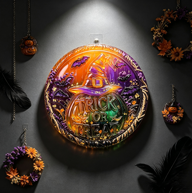 Trick or Treat Witch Hat Round Wall Hanging Resin Mold