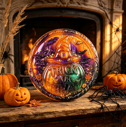 Trick or Treat Witch Hat Round Wall Hanging Resin Mold