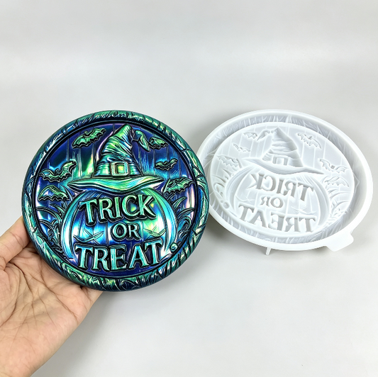 Trick or Treat Witch Hat Round Wall Hanging Resin Mold