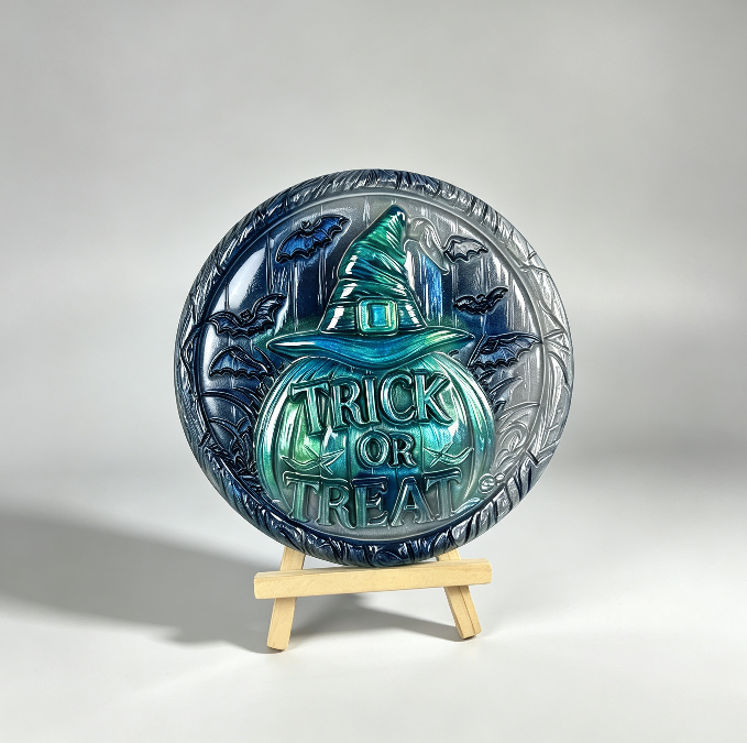 Trick or Treat Witch Hat Round Wall Hanging Resin Mold