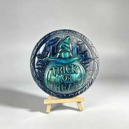 Trick or Treat Witch Hat Round Wall Hanging Resin Mold