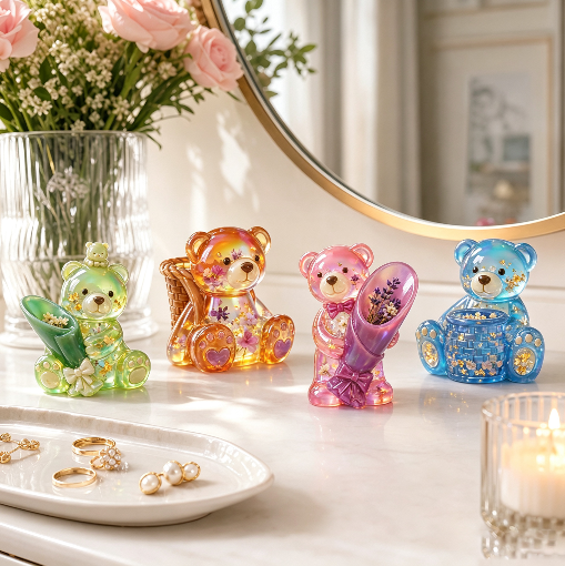 4PCS Mini Bear Vase Resin Mold Set