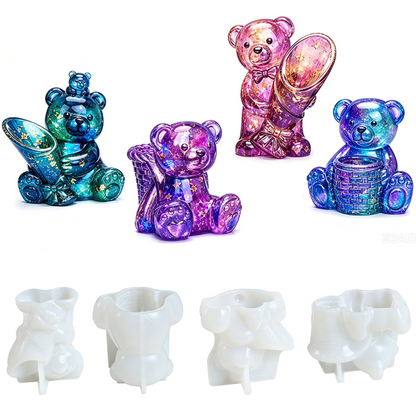 4PCS Mini Bear Vase Resin Mold Set