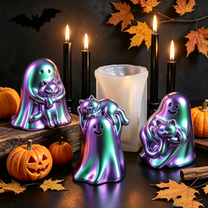Cute Ghost Hugging Kitten Figurine Resin Mold