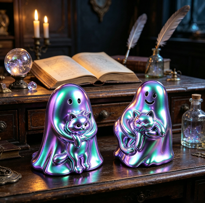 Cute Ghost Hugging Kitten Figurine Resin Mold