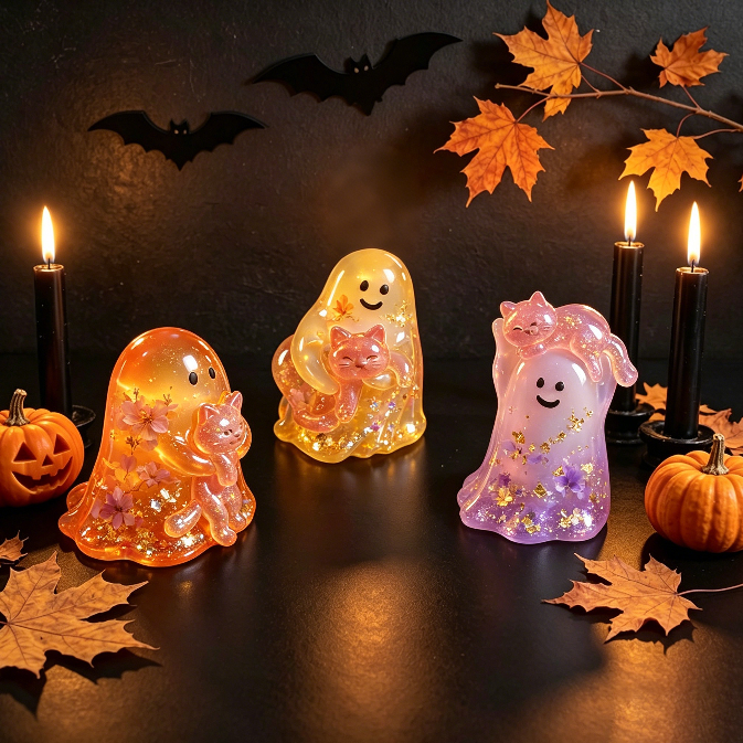 Cute Ghost Hugging Kitten Figurine Resin Mold