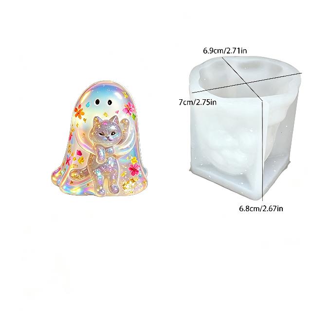 Cute Ghost Hugging Kitten Figurine Resin Mold