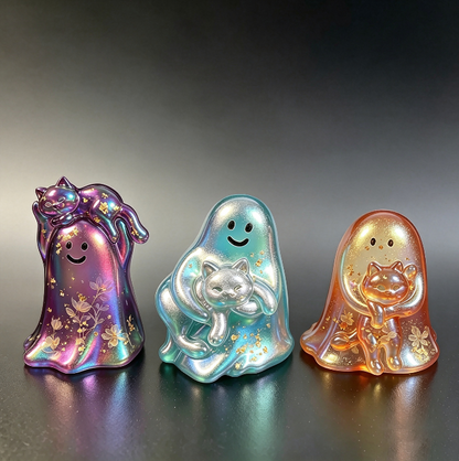 Cute Ghost Hugging Kitten Figurine Resin Mold