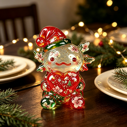 Handmade Christmas Hat-Wearing Large Axolotl Holding a Heart Ornament Resin Mold
