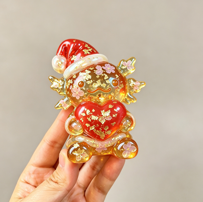 Handmade Christmas Hat-Wearing Large Axolotl Holding a Heart Ornament Resin Mold