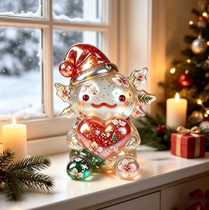 Handmade Christmas Hat-Wearing Large Axolotl Holding a Heart Ornament Resin Mold