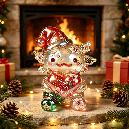 Handmade Christmas Hat-Wearing Large Axolotl Holding a Heart Ornament Resin Mold