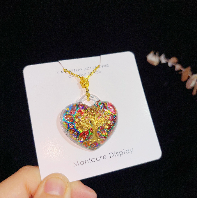 Handmade Puffy Heart-Shaped Tree of Life Necklace with Hole Resin Mold