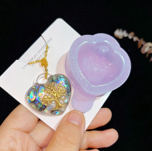 Handmade Puffy Heart-Shaped Tree of Life Necklace with Hole Resin Mold