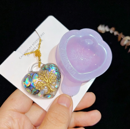 Handmade Puffy Heart-Shaped Tree of Life Necklace with Hole Resin Mold