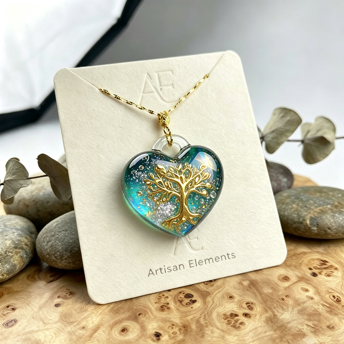 Handmade Puffy Heart-Shaped Tree of Life Necklace with Hole Resin Mold