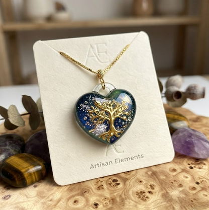 Handmade Puffy Heart-Shaped Tree of Life Necklace with Hole Resin Mold