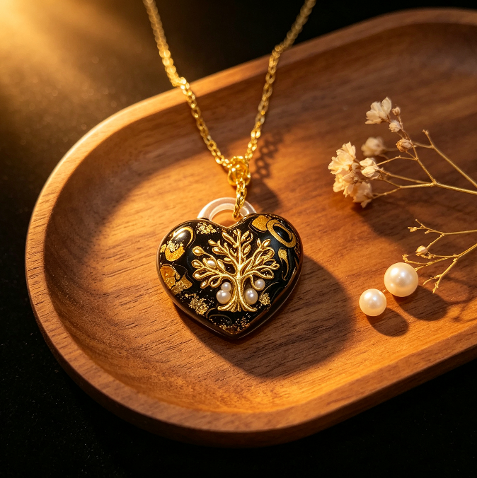 Handmade Puffy Heart-Shaped Tree of Life Necklace with Hole Resin Mold