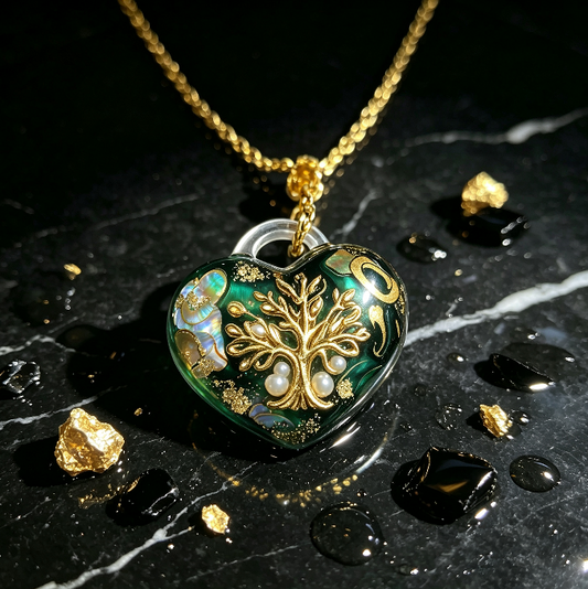 Handmade Puffy Heart-Shaped Tree of Life Necklace with Hole Resin Mold