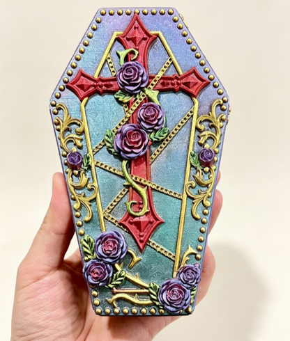 Handmade Rose Cross Coffin Storage Resin Mold