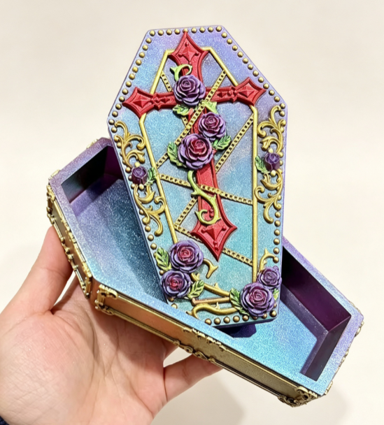 Handmade Rose Cross Coffin Storage Resin Mold