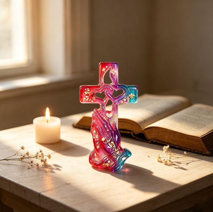 Hands Holding Heart Cross Wall Hanging Resin Mold