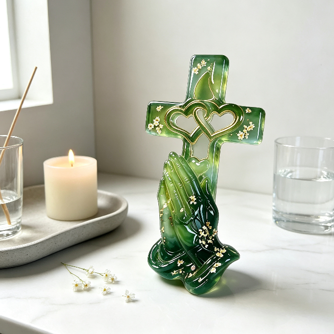 Hands Holding Heart Cross Wall Hanging Resin Mold
