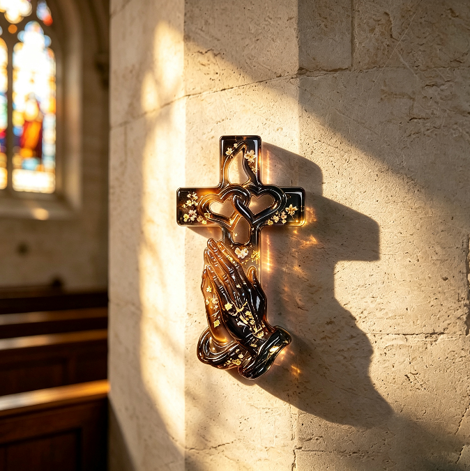 Hands Holding Heart Cross Wall Hanging Resin Mold