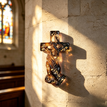 Hands Holding Heart Cross Wall Hanging Resin Mold