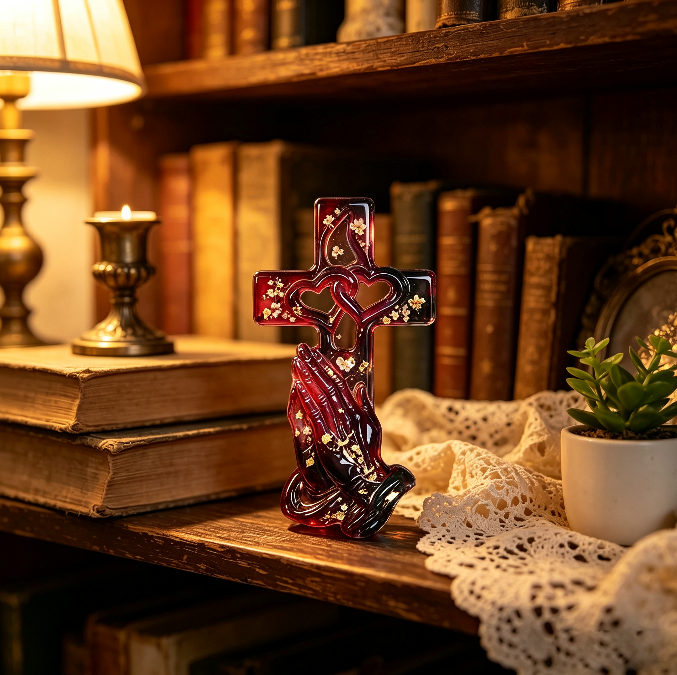 Hands Holding Heart Cross Wall Hanging Resin Mold