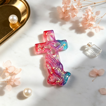 Hands Holding Heart Cross Wall Hanging Resin Mold