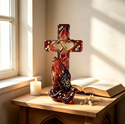 Hands Holding Heart Cross Wall Hanging Resin Mold