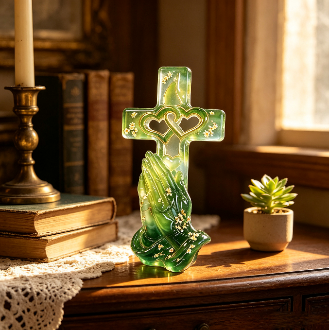 Hands Holding Heart Cross Wall Hanging Resin Mold