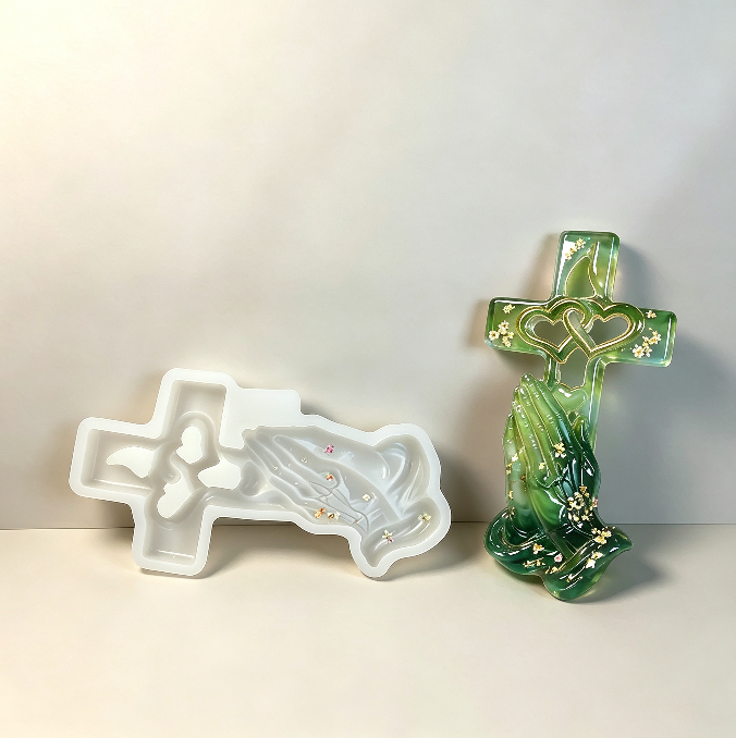 Hands Holding Heart Cross Wall Hanging Resin Mold