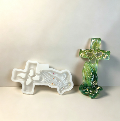 Hands Holding Heart Cross Wall Hanging Resin Mold