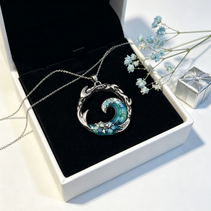 Molde de resina para colgante de joyería de olas hecho a mano 