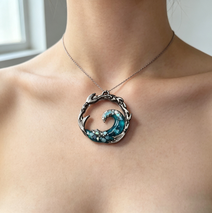 Molde de resina para colgante de joyería de olas hecho a mano 