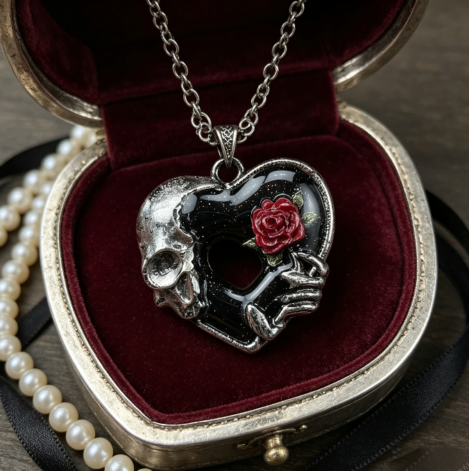 Handmade Skeleton Handheld Rose Hollow Heart Pendant Resin Mold