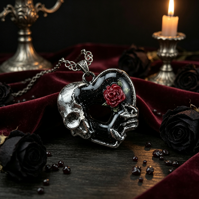 Handmade Skeleton Handheld Rose Hollow Heart Pendant Resin Mold