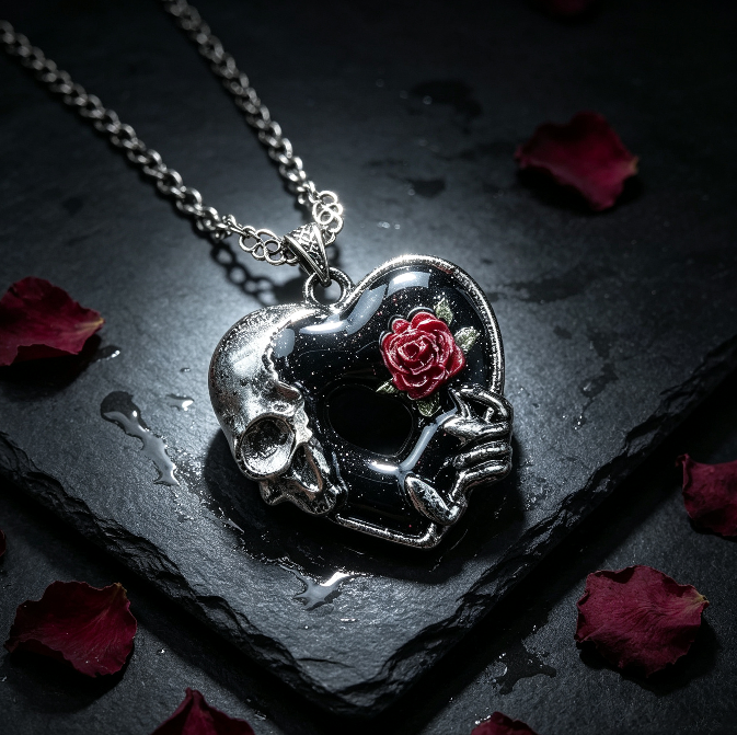 Handmade Skeleton Handheld Rose Hollow Heart Pendant Resin Mold