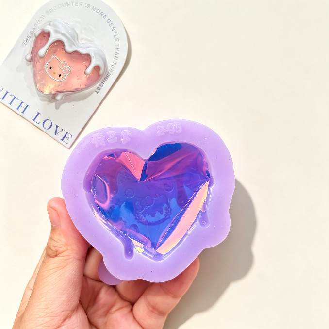 Handmade Melting Butter Heart & Cute HK Cat Pattern Pendant Resin Mold
