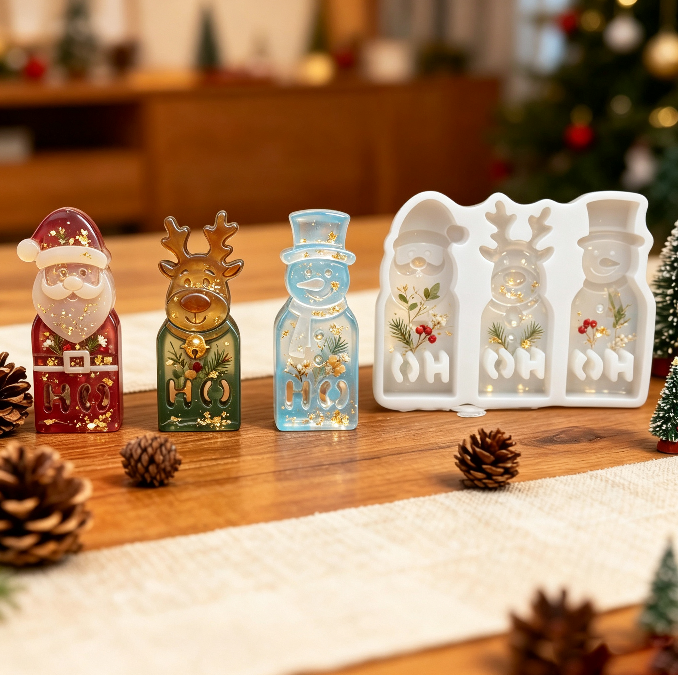 3-in-1 Snowman, Santa Claus & Reindeer Figurine Resin Mold