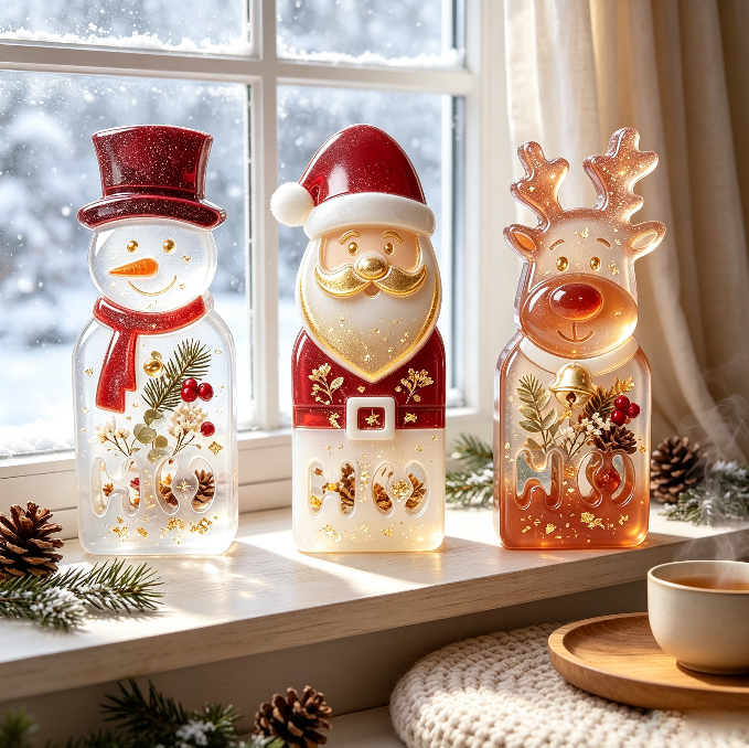 3-in-1 Snowman, Santa Claus & Reindeer Figurine Resin Mold